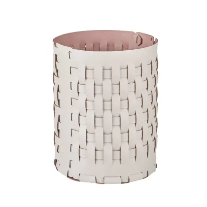 Zdjęcie Piękny skórzany kosz Bottega Ø20xH25 cm w kolorze perłowym