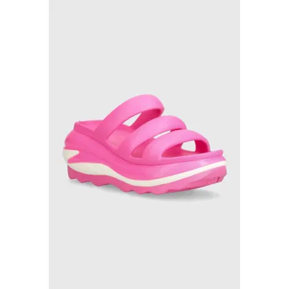Zdjęcie Crocs klapki Mega Crush Triple Strap damskie kolor różowy na platformie 209842