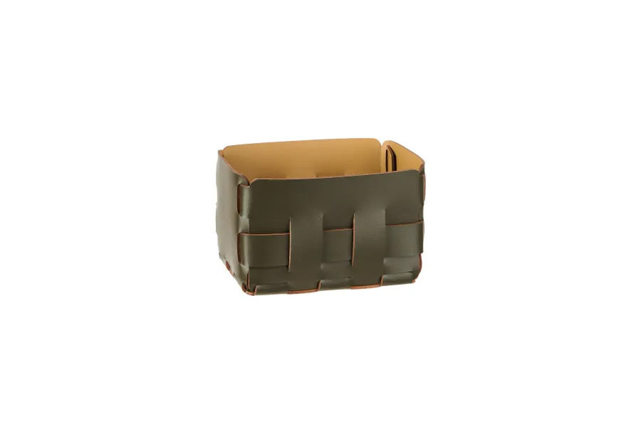 obrazek 4 Stylowy oliwkowy koszyk Bottega 12x19xH13 cm z plecionymi ściankami