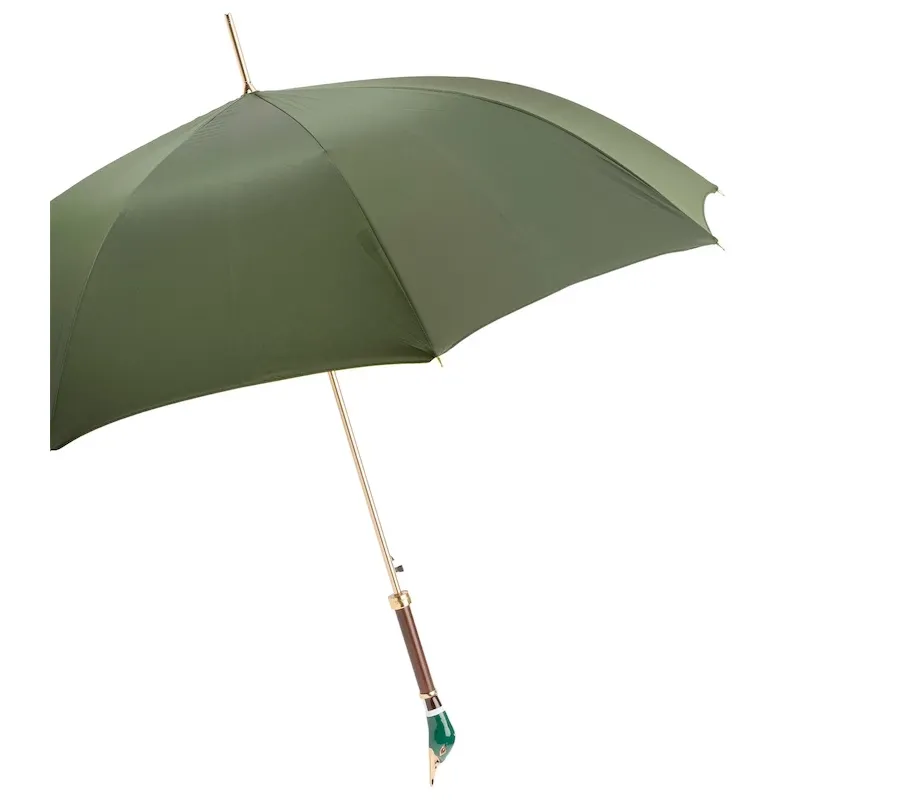 obrazek 8 Luksusowy oliwkowy parasol męski z rączką w kształcie głowy dzikiej gęsi – Pasotti