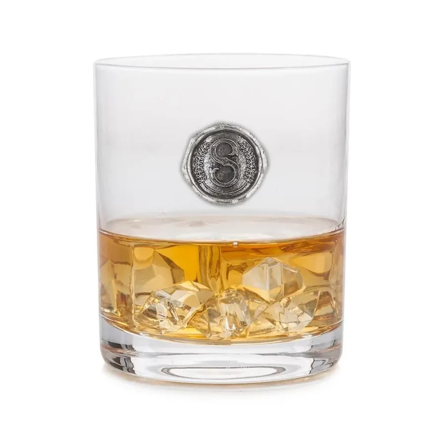obrazek 1 Ekskluzywna szklanka do whisky z cynowym monogramem z literą „S” - prezent dla niego lub dla niej