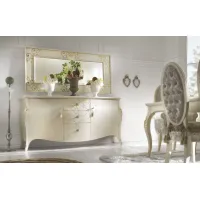 Zdjęcie Szykowna komoda z rzeźbionymi dekoracjami do sypialni w kolorze antycznej bieli oraz wędzonego orzecha kalii