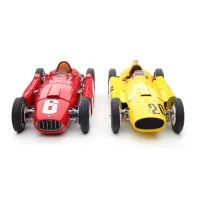 Picture A beautiful set of two replicas of a yellow Ferrari D50 and a red Lancia D50