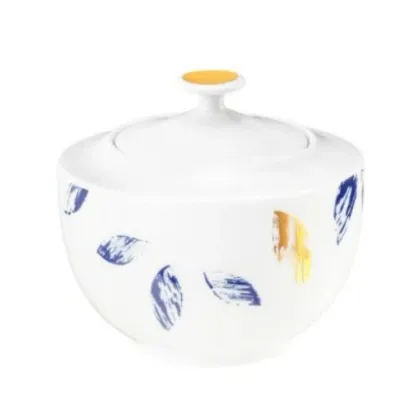 Zdjęcie Ekskluzywna biała porcelanowa cukiernica o nowoczesnym pięknym zdobieniu - Tettau