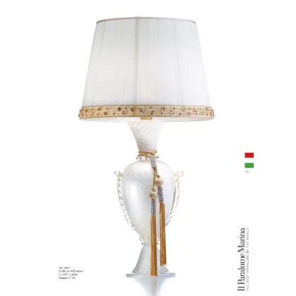 Zdjęcie Lampa stołowa ze szkła Murano w kolorze białym i złotym z ręcznie robionym kloszem – Il Paralume Marina