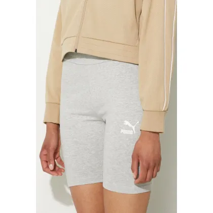 Zdjęcie Puma szorty damskie kolor szary z nadrukiem high waist 530234-01