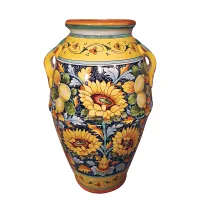 Zdjęcie Włoski ceramiczny wazon z wyjątkową dekoracją w słoneczniki