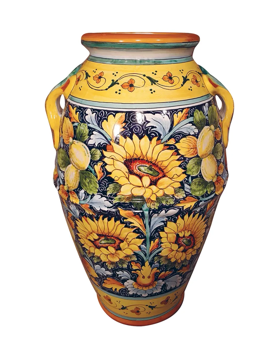 obrazek 1 Włoski ceramiczny wazon z wyjątkową dekoracją w słoneczniki