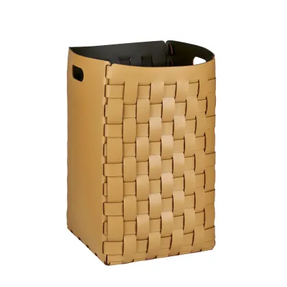 Picture Tall leather basket 35x35xH57 cm, mustard color