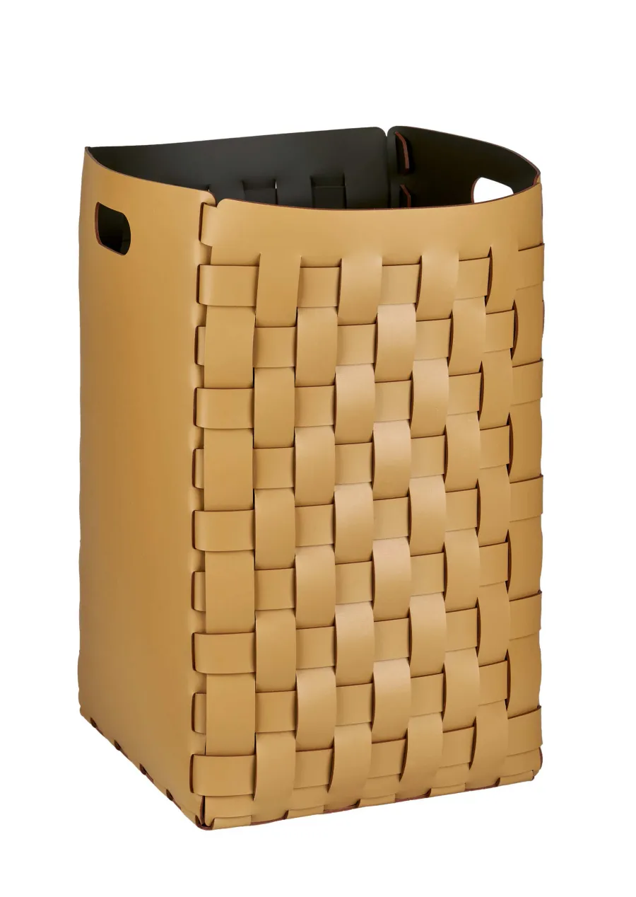 obrazek 1 Wysoki skórzany kosz 35x35xH57 cm w kolorze musztardowym