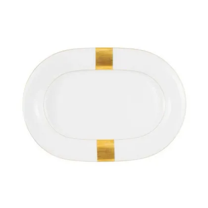 Zdjęcie Porcelanowy biały owalny półmisek zdobiony złotym motywem – Tettau