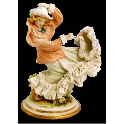 Zdjęcie Kobieta z parasolką na wiosennym wietrze - figurka porcelanowa