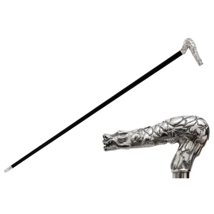 Zdjęcie Prestiżowa czarna laska z rączką w kształcie głowy smoka - Pasotti