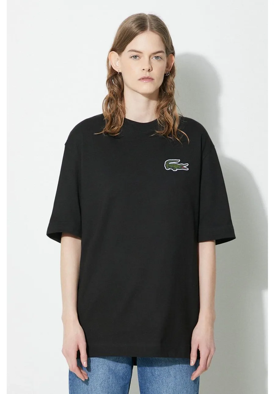 obrazek 1 Lacoste t-shirt bawełniany kolor czarny z aplikacją