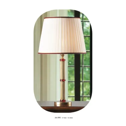 Picture Red glass disc lamp with a conical pure silk shade – Il Paralume Marina