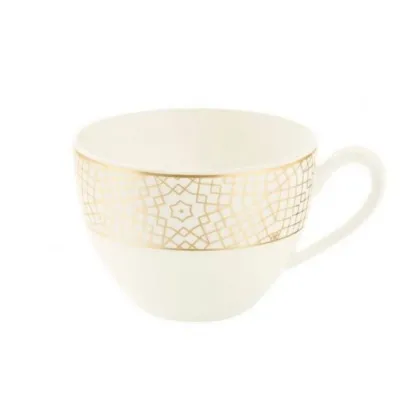 Zdjęcie Kremowa porcelanowa filiżanka do cappuccino zdobiona złotym motywem – Tettau