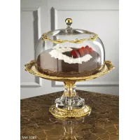 Zdjęcie Klosz do ciasta z pozłacanego brązu i dmuchanego kryształu