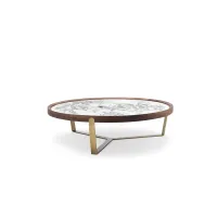 Picture Brass, wood and marble - modern coffee table Ø120cm - Ulivi Salotti