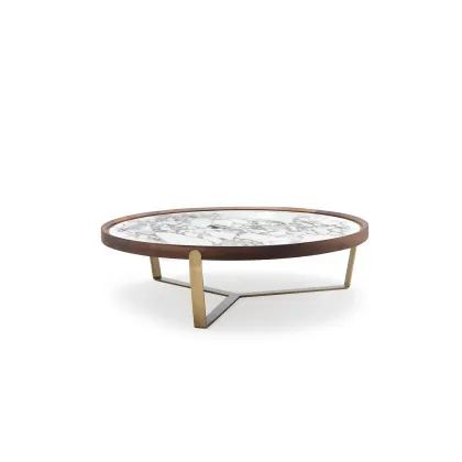 Zdjęcie Mosiądz, drewno i marmur - nowoczesny stolik kawowy Ø120cm- Ulivi Salotti