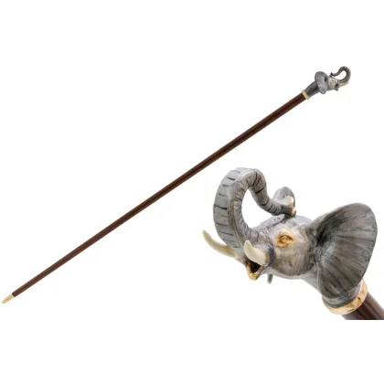 Zdjęcie Stylowa brązowa laska z rękojeścią w kształcie głowy słonia – Pasotti