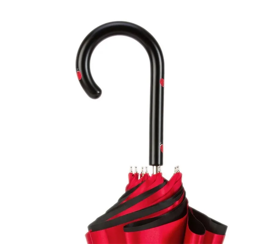 obrazek 4 Stylowy czerwono-czarny parasol damski z kwiatowym motywem ozdobnym – Pasotti