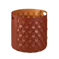 Zdjęcie Stylowy kosz Dubai Ø40xH40 cm wykonany z bordowej skóry