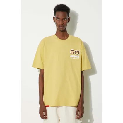 Zdjęcie AAPE t-shirt bawełniany Basic Tee męski kolor żółty z nadrukiem AAPTEM1492XXM