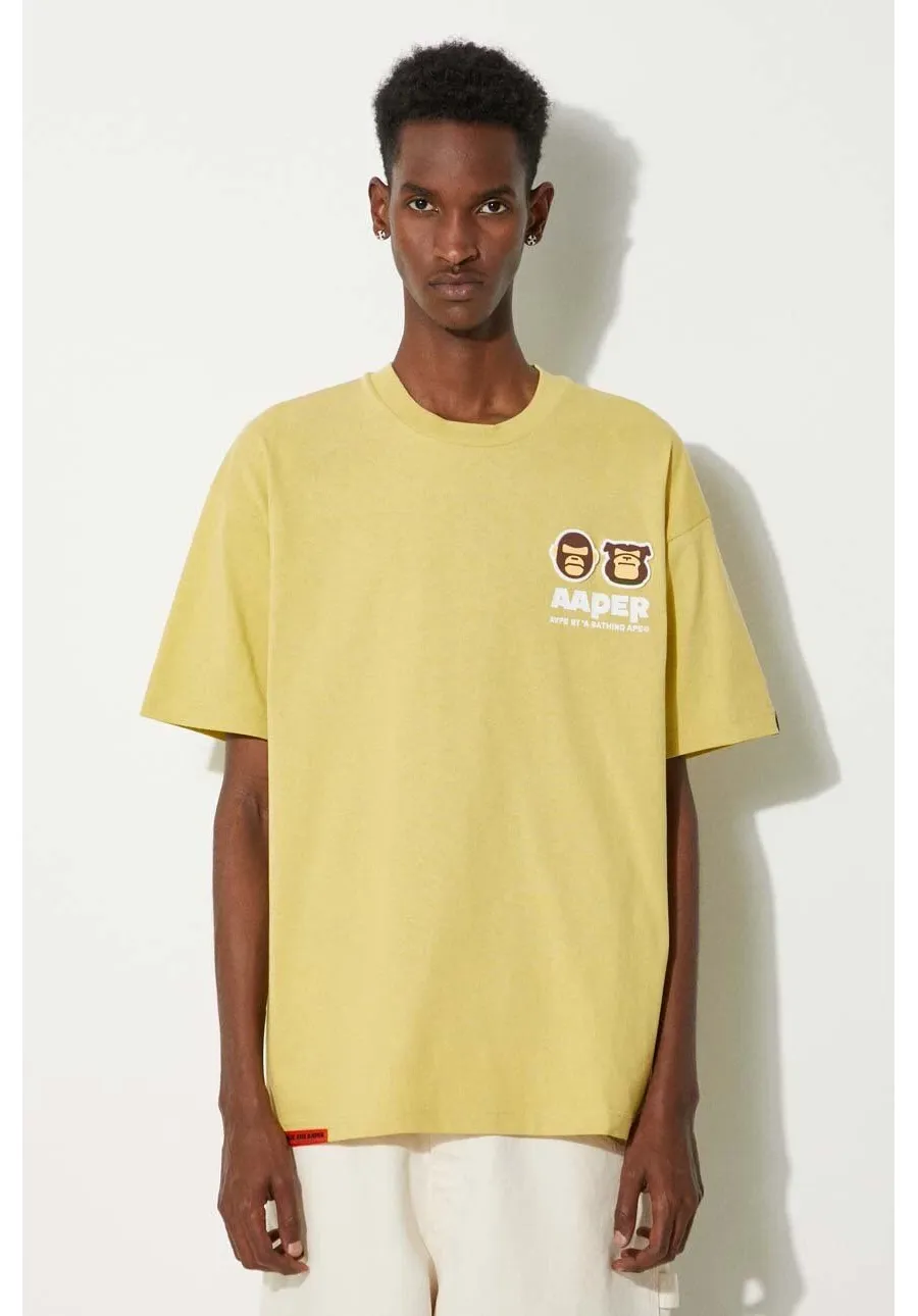 obrazek 1 AAPE t-shirt bawełniany Basic Tee męski kolor żółty z nadrukiem AAPTEM1492XXM
