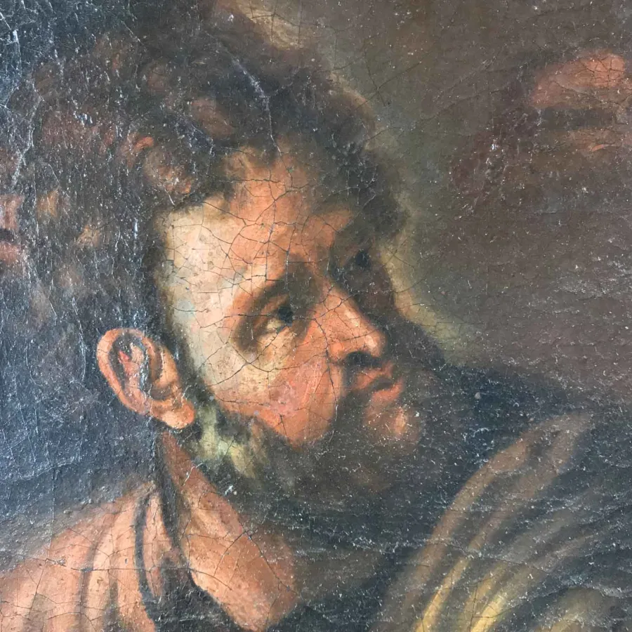 obrazek 3 Starożytny religijny obraz przedstawiający Dziewicę z Dzieciątkiem na kolanach podczas spokojnego snu