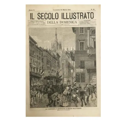 Picture Antique engraving Depiction of a demonstration near a cathedral from the 19th century
