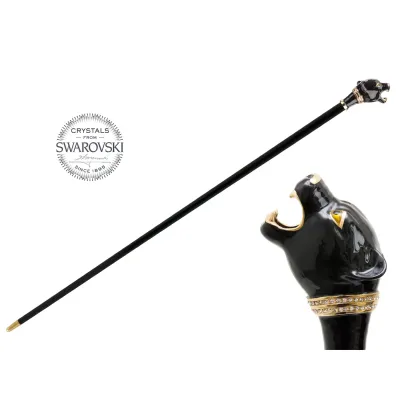 Zdjęcie Klasyczna czarna laska z rączką w kształcie głowy czarnej pantery – Pasotti