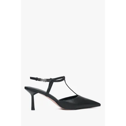 Zdjęcie Estro: Czarne czółenka damskie typu slingback na szpilce z czubkiem w szpic