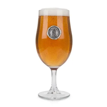 Zdjęcie Unikalna szklanka do piwa z cynowym kartuszem z inicjałem – literą „E” – prezent na specjalną okazję