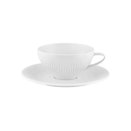 Picture Classic white Utopia tea cup and saucer with rich sculptural decoration - 2 pieces - Vista Alegre