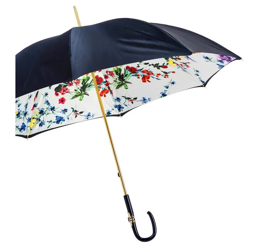 obrazek 8 Stylowy granatowy parasol damski zdobiony subtelnym motywem kwiatów - Pasotti