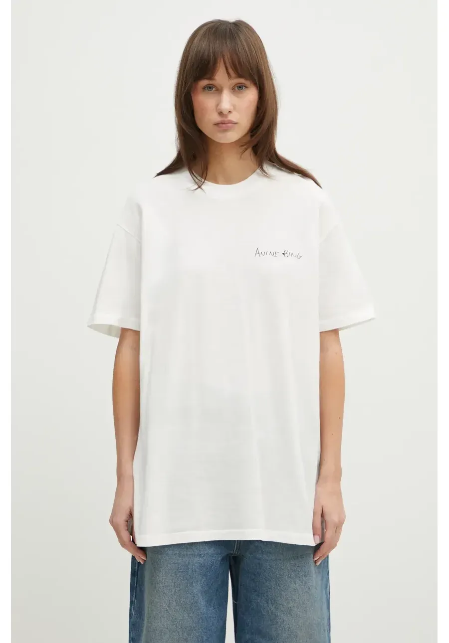 obrazek 1 Anine Bing t-shirt bawełniany Walker Tee Lyrics damski kolor biały A.08.10771