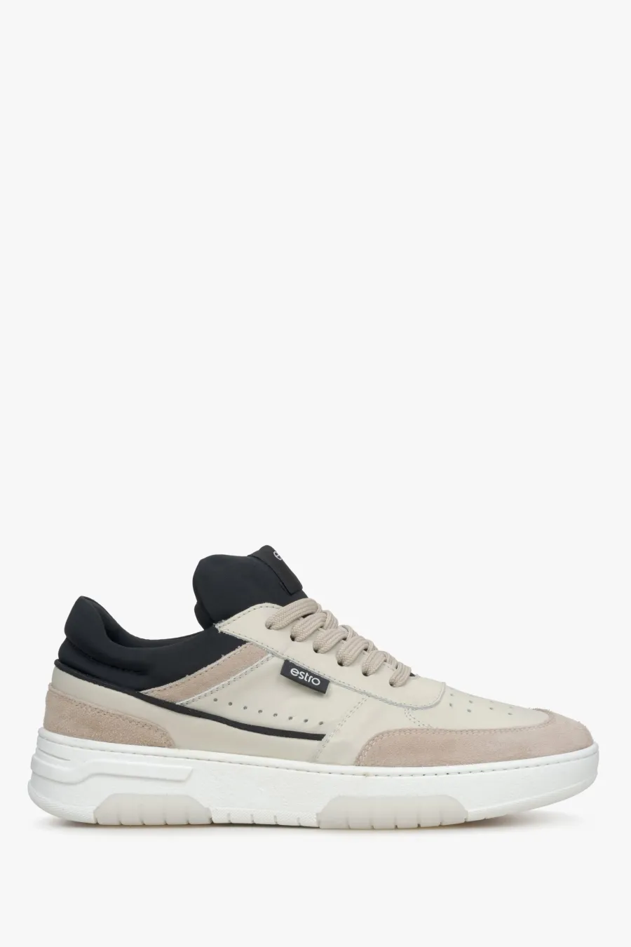 obrazek 1 Estro: Beżowo-czarne podwyższane sneakersy damskie ze skóry i weluru