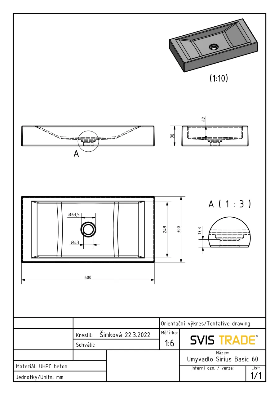 obrazek 5 Luksusowa umywalka 60 cm SIRIUS BASIC – jasnoszary, bez dekoru, lakier matowy