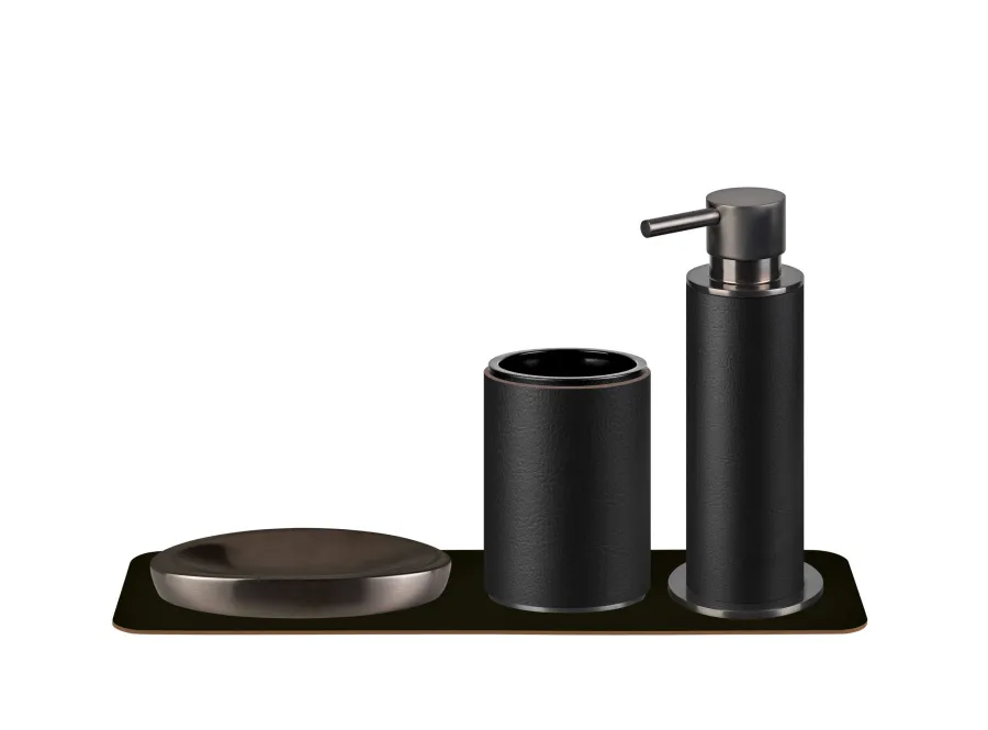 obrazek 2 Stylowy czarny skórzany uchwyt na kubek z grafitowym matowym wykończeniem