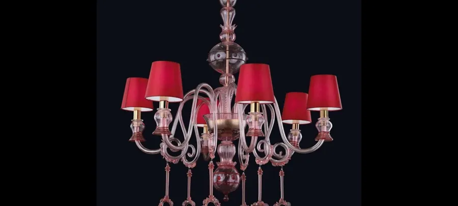 obrazek 1 Wyjątkowy żyrandol z sześcioma ramionami ze szkła Murano – Vetreria Artistica Rosa