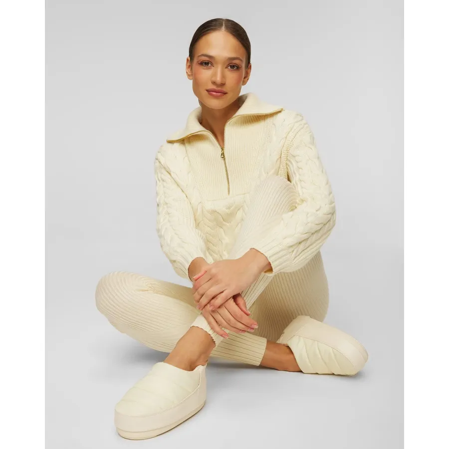 obrazek 1 Beżowy Sweter Z Wełną Damski Varley Daria Half Zip Cable