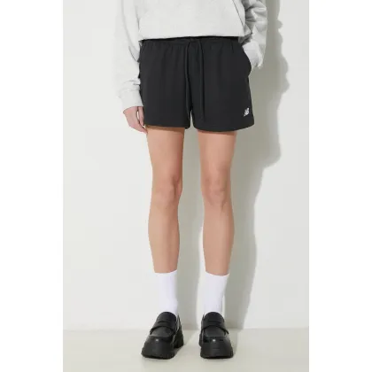 Zdjęcie New Balance szorty French Terry Short damskie kolor czarny gładkie high waist WS41500BK