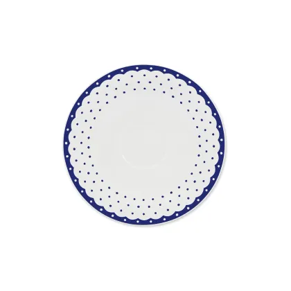 Zdjęcie Wyjątkowy spodek z porcelany zdobiony geometrycznym niebieskim ornamentem – wariant 1 – Leander