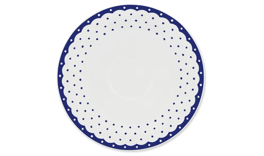 obrazek 1 Wyjątkowy spodek z porcelany zdobiony geometrycznym niebieskim ornamentem – wariant 1 – Leander