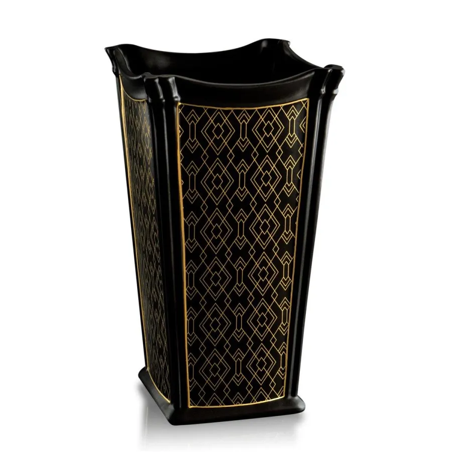 obrazek 1 Ceramiczny kwadratowy czarno złoty wazon - Ahura