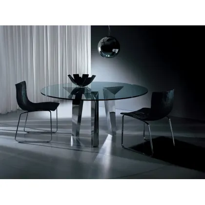 Zdjęcie Okrągły stół ze szklanym blatem i stalowymi nogami - ⌀ 150 cm