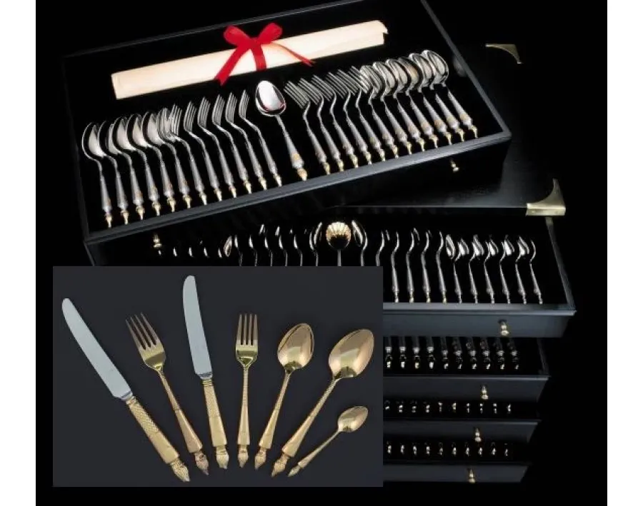 picture 1 Clive Christian Gilded Cutlery Set Empire Flame Gold 125 el.