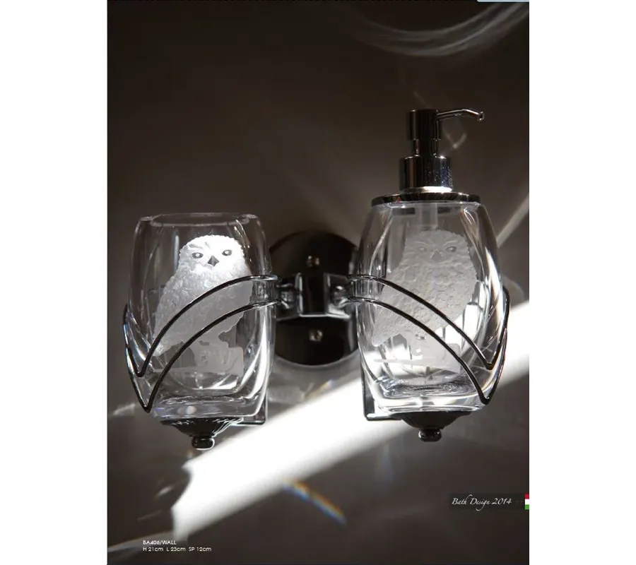 obrazek 3 Włoski kryształowy pojemnik na szczoteczki z ręcznie grawerowaną figurką sowy – Il Paralume Marina