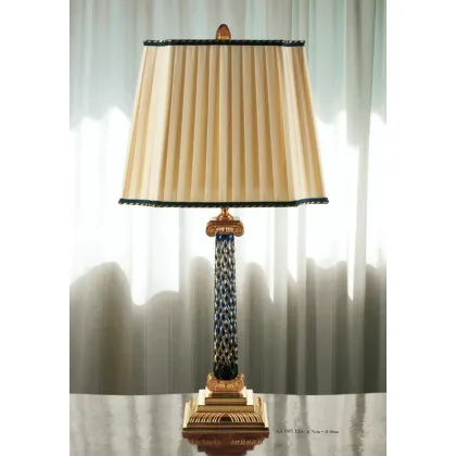 Picture Luxurious Empire lamp with blue tube and square ivory silk shade – Il Paralume Marina