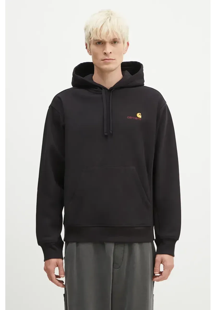obrazek 1 Carhartt WIP bluza Hooded American Script Sweatshirt męska kolor czarny z kapturem gładka I028279.-BLACK